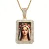 Pendant Necklaces 18K Gold Plated Floral Virgin Square Zircon Necklace Vintage Women Catholicism Christianity Religion Party Jew