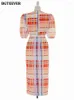 Feestjurken BGTEEVER Vintage Pofmouwen Dames Plaid Bodycon Lente Zomer Elegante V-hals Slanke Zakken Vrouwelijke Kokerjurk