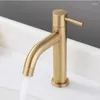 Bathroom Sink Faucets Sus304 Brushed Gold Single Cooling Basin Faucet Stainless Steel Table 4 Points Interface Pvd