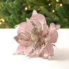 Decorative Flowers 1PC Large Silk Glitter Christmas Red Gold Bling Flower For Noel Home DIY Xmas Tree Ornament Navidad Party Decor Supplies