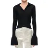 Women's Knits 2024 Women Vintage Navy Collar Knit Cardigan Runway Chic Flare Sleeved Single Breasted Stretch Slim Sweater Female Fashion