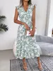 Casual Dresses for Women Summer Print V Neck Sleeveless Dress A Line Beach Midi Robe Female Fashion Ladies Clothes Vestido