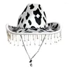 Basker mejeri-cow tryck Tassel cowboy hatt en storlek kvinnor cowgirl hattar unisex fest kostym topp panama nattklubb