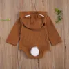 Jumpsuits Born Baby Girls Boys Romper Solid Bear Ear Hooded Long Sleeve Button Lovely 0-18M Drop Delivery Kids Maternity Clothing Romp Dhv97