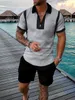 2024 Summer Mens Sports Wear Solid Color Korte Mouw Zipper Polo Shirt en Shorts Set Heren Casual Street Wear 2-Pie 240326