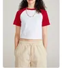 Summer Retro Womens Short Sleeve T-shirt Hot Girl Contrast Color Design Tshirt Raglan Sleeves Breathable