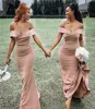 2021 Sexy Blush Rosa Sereia Vestidos de Dama de Honra Alças Mangas Curtas Praia Ruched Até o Chão Dama de Honra Convidado de Casamento G6011988