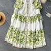 New French Style Lapel Lantern Sleeve Printed Dress Women With Tie Up Waist For Slimming And Elegant Dressing 771451