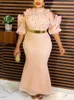 Urban Sexy Dresses Stylish Sparkly Diamond Women Evening Party Dress High Collar Ruffles Cold Shoulder Short Sleeve With Belt Wedding Occasion Gown yq240327