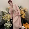 Abiti da lavoro 2024 Autunno francese elegante rosa plaid tweed set di abiti da donna dolce giacca corta cappotto cinturino lungo partito 2 pezzi set