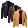 pure Color New Men Plush Leather Jacket Large Size 5XL Autumn and Winter Men's Daily Casual Stand Collar Coats U9xy#