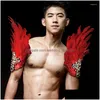 Dancewear Accessories Stage Wear Red White Feather Rhinestone Shoder Ornament Arm Gloves Performance Male Female Dj Singer Gogo Da Dh0Ab