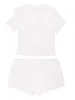 Solid Color Women 2 Piece Lounge Set Y2k Outfits Short Sleeve Crop Tops Shorts Pajamas Matching Comfy Underwear 240323