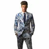 2024 Blue Flame Men's Trousers Suit Men's 3d Digital Printing Suit Cos Party Stage Nightclub Shiny Cool Performance Suit x852#