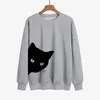 YRYT 2023 automne et hiver femmes ample à manches longues côté chat noir caractéristiques personnalité imprimé pull col rond sweat à capuche 240312