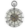 Montres de poche or/argent chiffres romains visage ouvert hommes femmes mécanique automatique montre pendentif chaîne horloge squelette cadeau