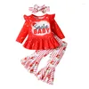 Conjuntos de roupas Bebê Menina Roupas Outono Inverno Ruffled Camisa Bell Bottom Calças Headband Set Nascido Criança Natal Outfit