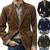2024 Autumn Winter Men's Coat Jackets Corduroy Casual Suits With Shoulder Pads Fi Lapel LG-Sleeved Solid Jacket Models S0WG#