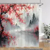 Douchegordijnen Chinese Japanse Kersenbloesem Inkt Schilderij Gordijn Landschap Golven Art Creatieve Polyester Bad Badkamer Decor