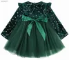 Robes de fille Enfant en bas âge Petites filles Robes étoiles à pois Manches longues À volants Tulle Princesse Fluffy Stars Robe 2-12 ans yq240327