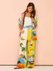 Stylish Lady Tropical Printed Holiday 2 Piece Set Women Half Sleeve Shirt and Wide Ben Pant Suits 2024 Summer Casual Beach Outfits