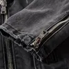 Sokotoo Men's Zippers Black Denim Jean Biker Jacket för motorcykel Vintage Epaulet Holes Ripped District Coat K6as#