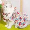 Vêtements de chien doux confortable tenue d'animal de compagnie décoration costume costume princesse robe ensemble avec manches couvre-chef fleur imprimé chat pour fourrure