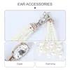 Dangle Earrings Women Pearl Tassel Long Classic Fashion Ear Studs Jewelry (Beige)