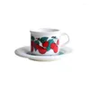 Tasses Vintage Cherry Coffee Cup Medieval Afternoon Tea Set Céramique Noir Latte avec assiette à vaisselle