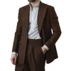 Classic Brown Men Tuxedos szczyt Lapel podwójnie piersi Fi Custom Made Suits 2 sztuki zestaw Party Prom Formal Jacket T8OO#