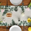 Chemin de Table en lin feuilles d'eucalyptus, décoration de maison saisonnière printemps été vert vacances fête à manger 240325