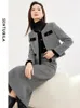 Work Dresses Sentubila Light Grey Wool Blend Tweed Set O-neck Cropped Woolen Coat Split Midi Skirt 2024 Spring In Matching Sets 134Z52773