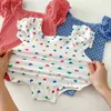 One-Pieces Summer Baby Swimsuit With Swim Cap One Piece Heart Print Girls Swimwear Toddler Swim Beach Clothing 24327