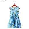 Mädchen Kleider 2023 Sommer Gilrs Casual Kleid 2-12 Jahre Kinder Niedlich Gedruckt Blatt Weste Prinzessin Kleid Kinder Seide Baumwolle Ärmellose Kleidung yq240327