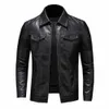 Jumpsnow Men's Motorcykelskinnjacka stor storlek Ficka svart dragkedja LAPEL Slim Fit Male Spring Autumn High Quality Pu Coat T94Y#