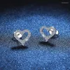 Stud Earrings 925 Sterling Silver D VVS1 Moissanite Heart Shape Full Diamond For Women Wedding Party Jewelry Birthday Gifts GRA