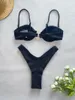 Kadın Mayo Push Up Bikinis 2024 Seksi Kadın Mayoları Kadın Katı Siyah Tanga Brezilyalı Bikini Set Mayo Takım Elbise