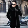 Giacca invernale in pelliccia da uomo Manica Lg Cappotto in pelliccia di volpe sintetica Spessore caldo con cappuccio Lusso Fi Nero Btjas Uomo Furry Shaggy Capispalla 57Zl #