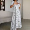 Robes décontractées Français Simple Floral Print Maxi pour filles adolescentes 2024 littéraire lâche fragmenté manches courtes col en V robe longue