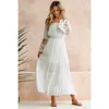 Casual Dresses Women's Strapless Lace Dress Bohemian Holiday Long Sleeve Knee Length Cocktail Wedding Birthday Club Party Robe