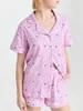 Women's T Shirts Cute Pajama Sets For Women Kawaii Striped Plaid Tropical Print Button Down Shorts Matching Pjs Summer Loungewear