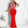 Vestidos casuais mulheres sexy broca prego grânulos suspender vestido longo feminino formal bodycon celebridade festa maxi vestidos