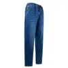 Jeans da donna Pantaloni invernali caldi di alta qualità per donna Taglie forti Tessuto elasticizzato in vita elastica Pantaloni con fodera in denim di cotone - Blu Nero