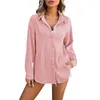 Women's T Shirts Street Korean Girls Crinkled Textured T-Shirt Long Sleeve Button Up Turn Down Neck Versatile Solid Cardigan Coat Top