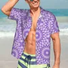 Camisas casuais masculinas camisa de verão praia lavanda mandala blusas roxo branco impressão teal floral solto homens manga curta streetwear top