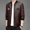 new Men's Leather Jacket Trend Slim jacket Male Baseball Collar Pu Leather Motorbike Jackets Solid Color Causal Mens Outwear p6ti#