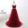 100 Real Image 2019 Burgundy Tulle Evening Dresses Sweetheart Neck Tulle Beaded A Line Floor Length Designer Occasion Dresses Par6775207
