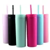 Wall Black Double 16Oz Plastic Hotsale Plain Matte Colored Acrylic Skinny Tumbler Cups With Straw NEW