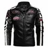 Herbst Winter Fleece Herren Motorrad Lederjacke Stickerei Racing Mantel Windjacke Outwear Kunstleder Bikerjacke F2gw #