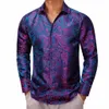 Camisas de luxo para homens de seda LG manga roxo azul Paisley Slim Fit blusas masculinas casuais tops formais respirável Barry Wang r7rG #